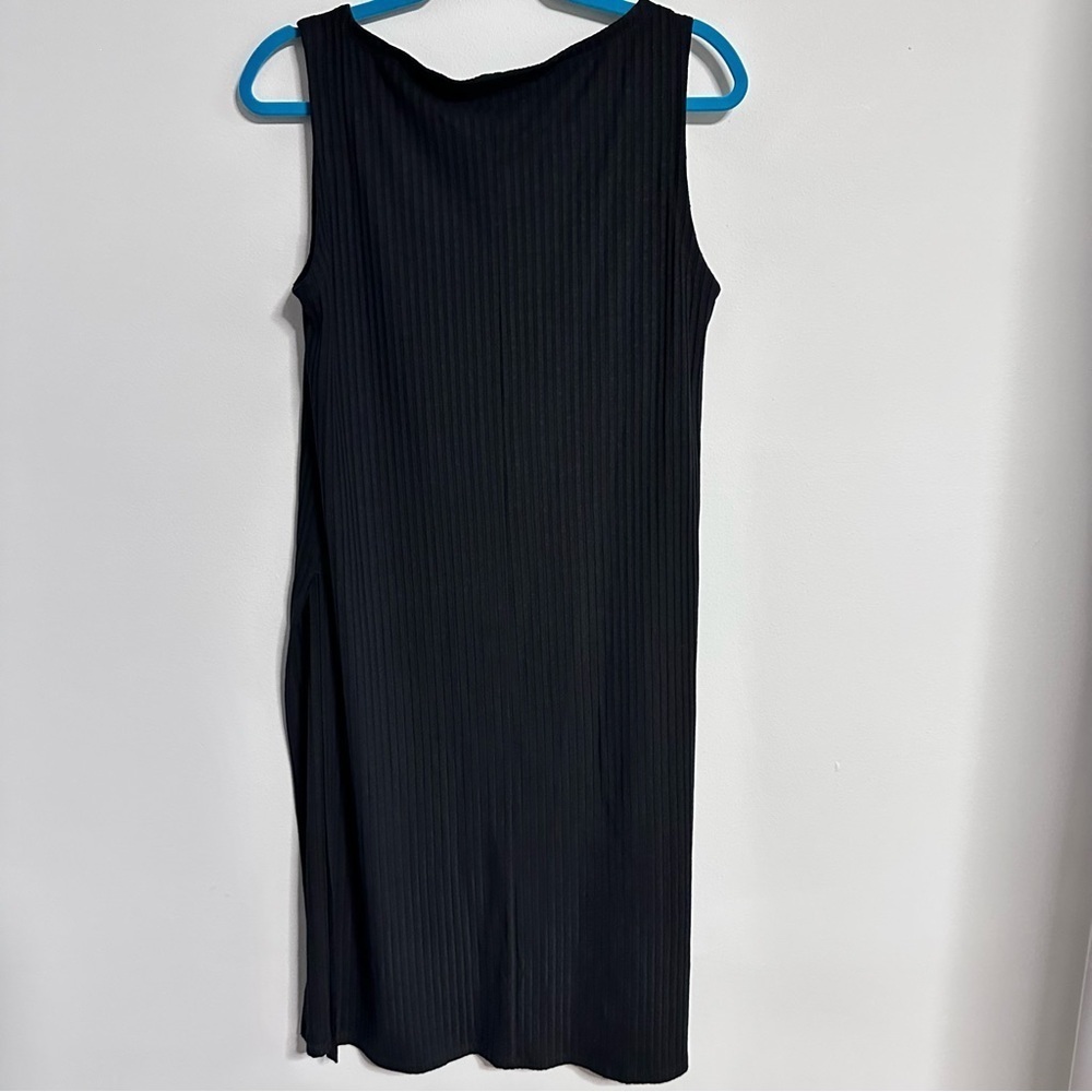 Eileen Fisher Ribbed Knit Tunic Top Black Knee Length Sleeveless Ballet Neck S/P